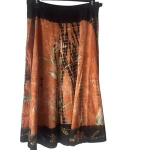 Forbidden Y2k Medium Black Tie Dye Sequin Floral Art Fairy Cotton Midi Skirt‎